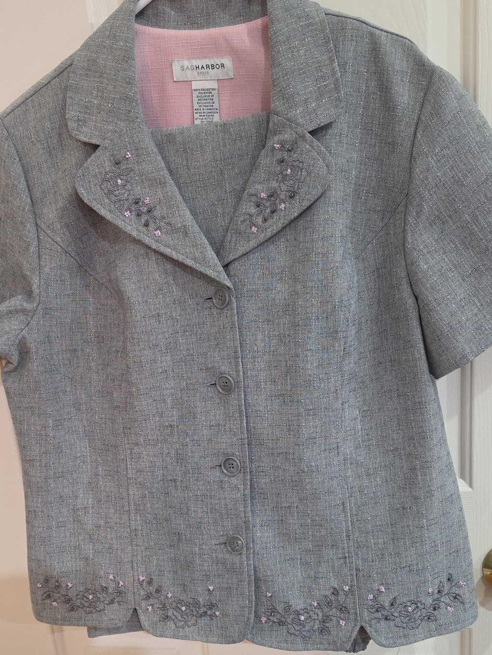 Vintage 90s/Y2K Sag Harbor Embroidered Two-Piece Pant Suit Set - Gray - Size 16